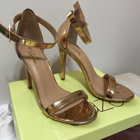 gold 2 strap heels